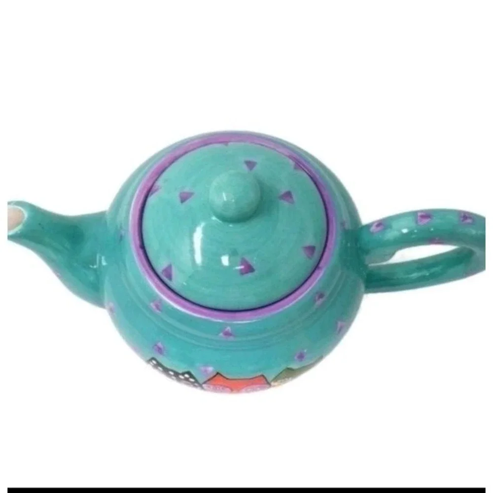 1998 Laurel Burch Turquoise Cat Teapot Fantastic Felines Design Studio Henriksen